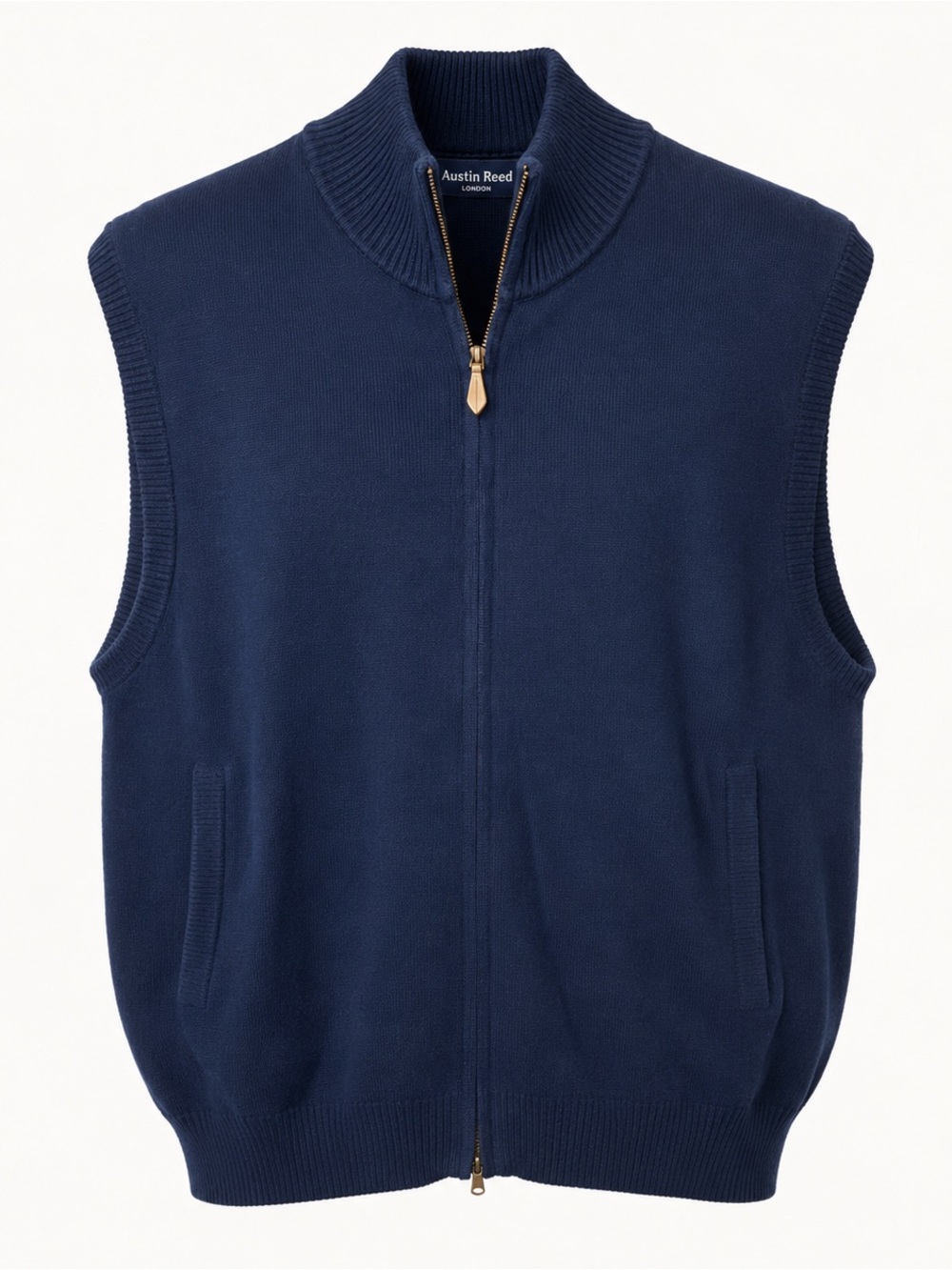 Austin Reed London Navy Full Zip Sweater Vest Mock Neck Knit Men's L
